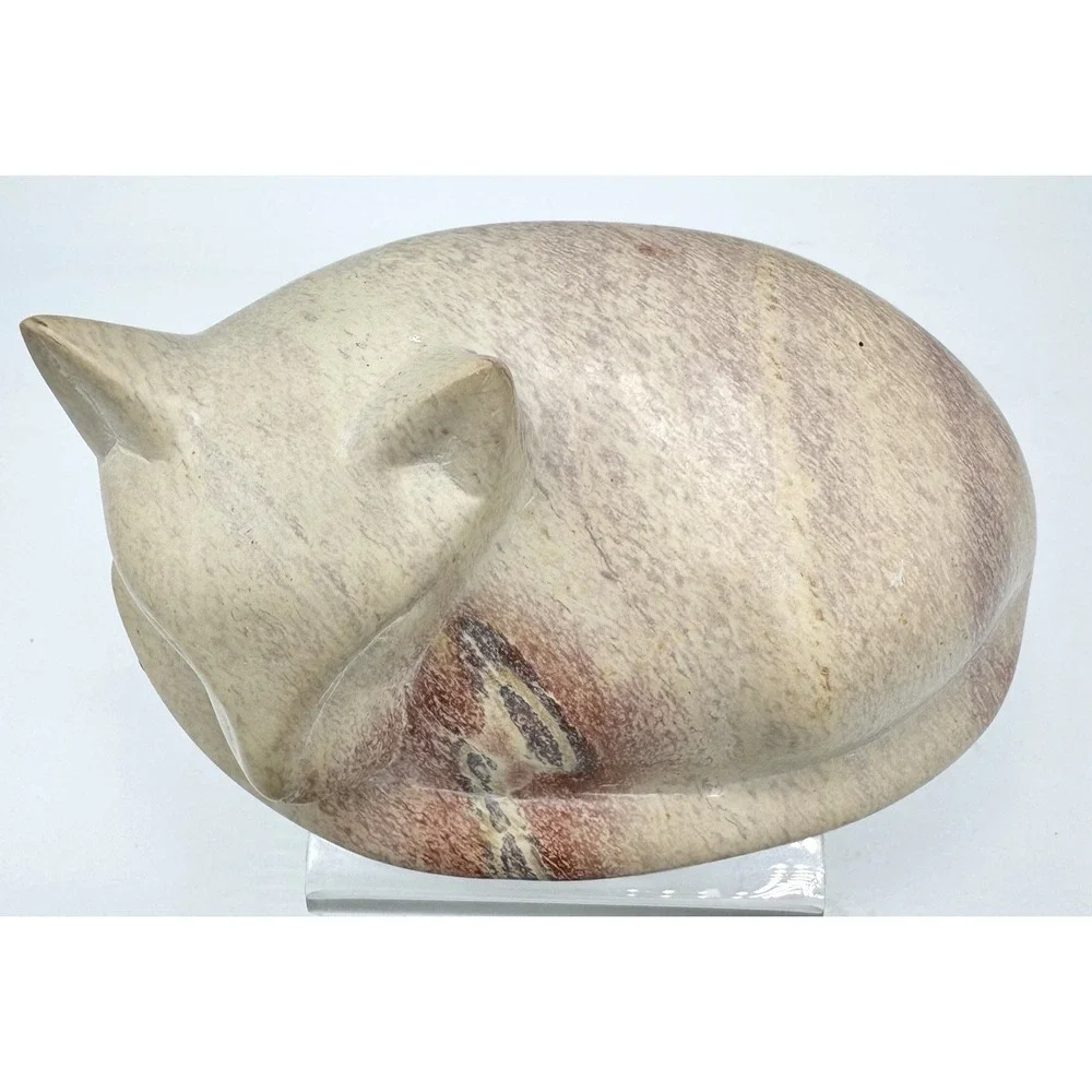 Hand Carved Soapstone Sleeping Cat Sculpture Ten Thousand Villages Kenya Decor